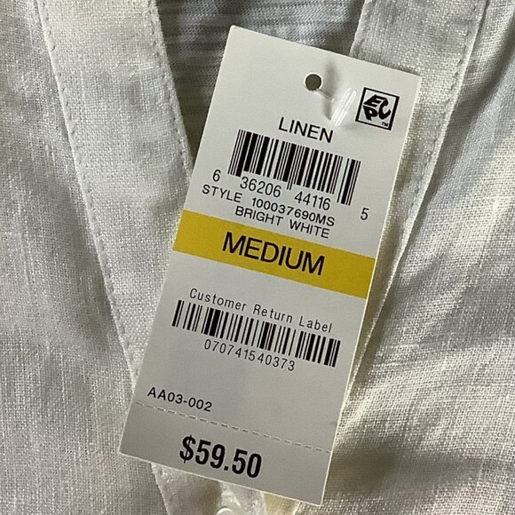 Charter Club Women’s White Linen Button Front Tie Hem Shirt Size M Collarless - Picture 4 of 16